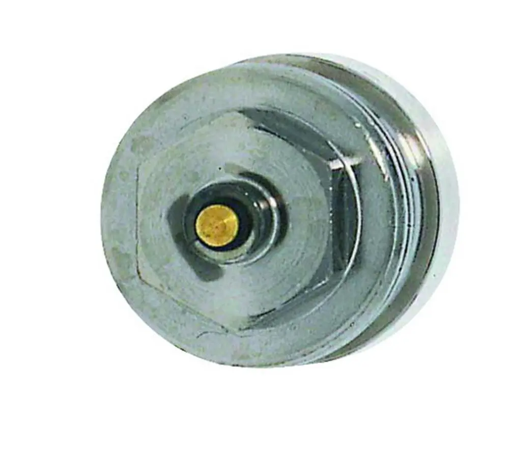 Adapter von IMI Hydronic Engineering, mit rundem, metallischem Gehäuse und mittigem Anschluss, zur Verwendung mit verschiedenen Heizungsventilen.